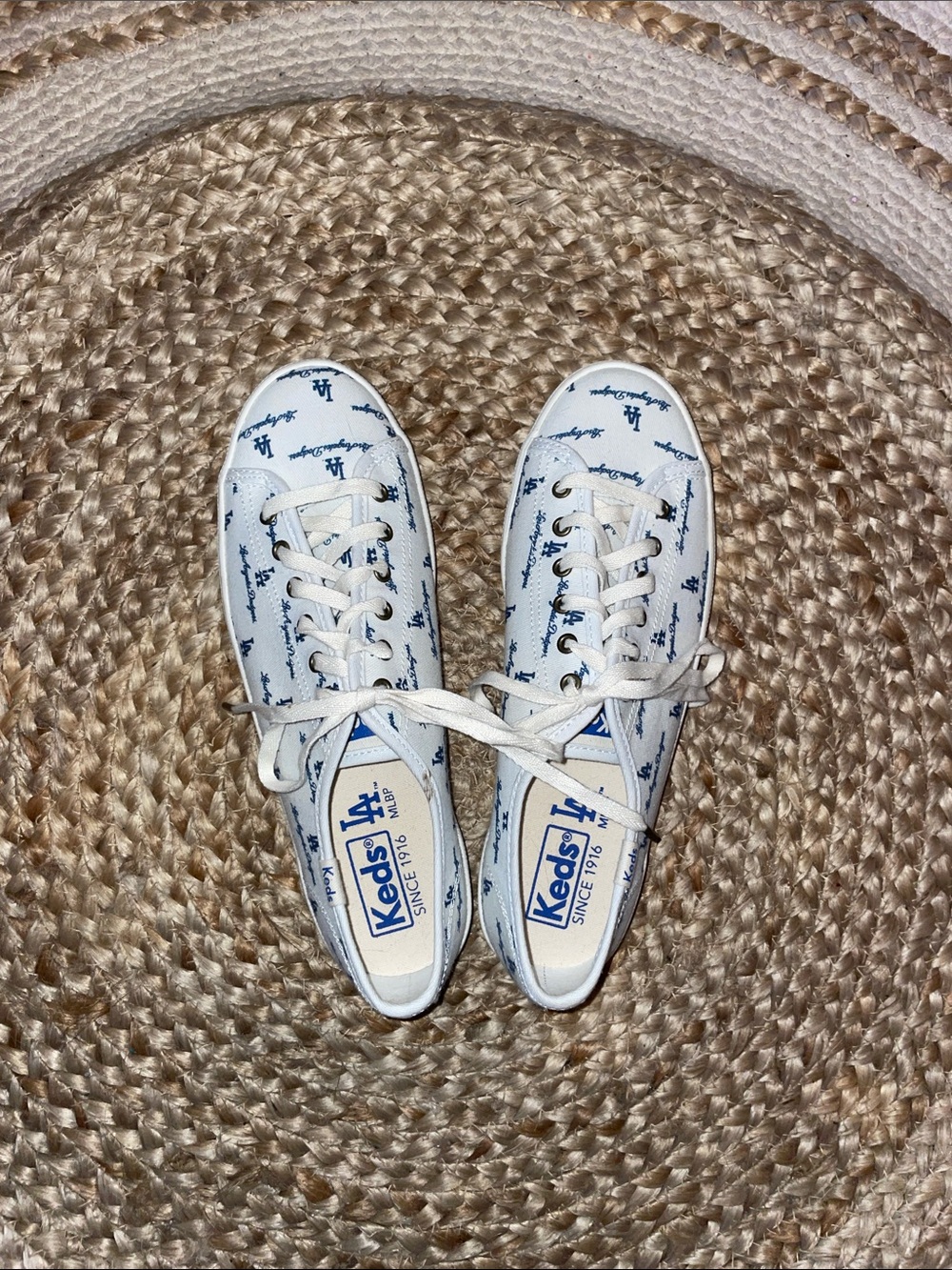 Keds LA Dodgers White Sneakers with Navy Logo Print